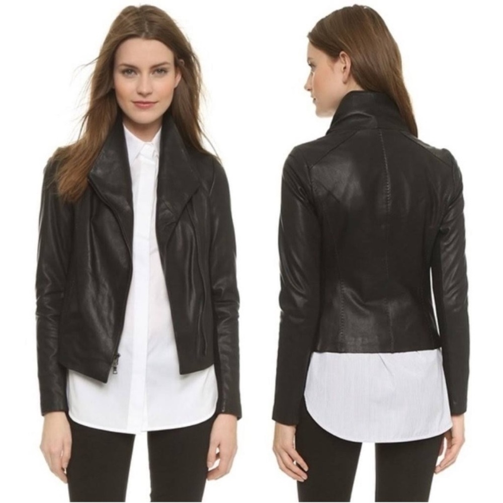 Vince Asymmetrical Black Leather Jacket